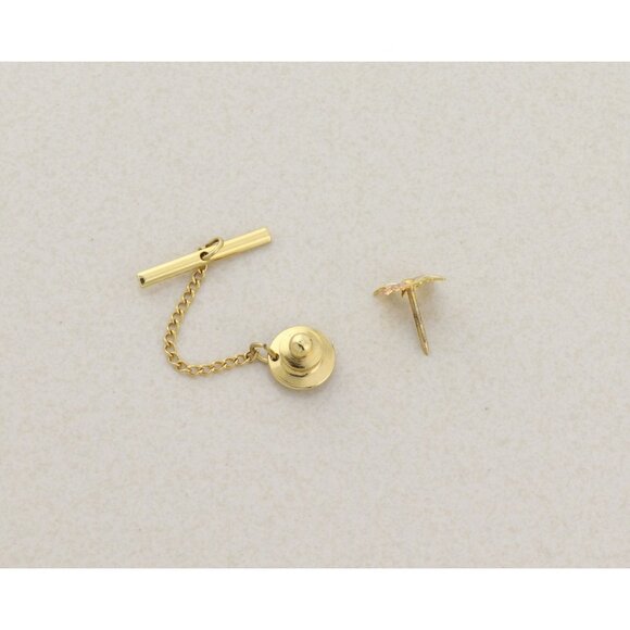 Mens 10k Yellow Gold Rose Gold Leaf Tie Tack Pin Lapel Pin Black Hills Gold 3/8" - Picture 7 of 7